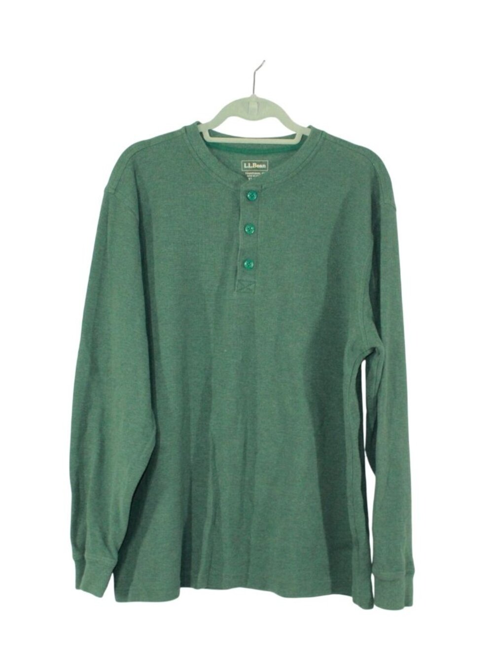 LL Bean Men Mini Waffle Unshrinkable Tee Henley Shirt Casual Layering Workwear L